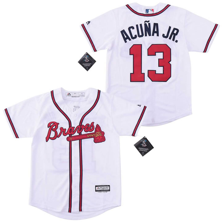 Youth Braves 13 Ronald Acuna Jr. White Cool Base Jersey,We sell and wholesale Youth Braves 13 Ronald Acuna Jr. White Cool Base Jersey on line form chian!